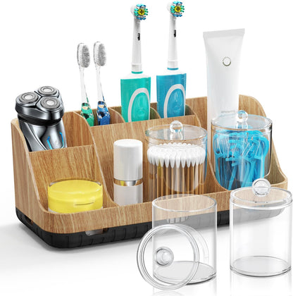 GFWARE Black Toothbrush Holder - 7 Slots Bathroom Organizer Countertop with Drainage Matte Black Electric Toothbrush and Toothpaste Holder for Bathroom Accessories Sink Storage