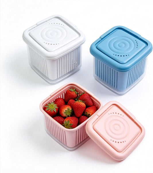 Fruit Storage Containers for Fridge with Removable Colander, Airtight Food Storage Container, Dishwasher Safe Produce Saver for Refrigerator, Keep Berry Fruit Fresh Longer 3 pcs Small Clear