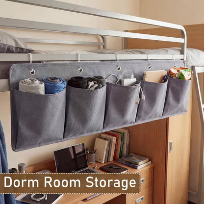 Extra Large Bedside Caddy Storage Bag 53 Inch Bedside Hanging Organizer Bedskirt Pocket Organizer Storage Bag Shoe Rv Pockets with Hook for Home Dormitory Hospital Camper Van Bunk Nursery Bed(Grey)