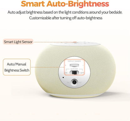 REACHER Auto Dimmable Sound Machine Alarm Clock with Night Light for Girls