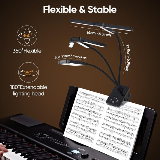 Music Stand Light Clip On: Rechargeable Type-C Touch Folding Piano Lights | Portable Sheet Music Binder Clamp Light with 3 Brightness for Choral Folder, Keyboard, Guitar, Book Reading