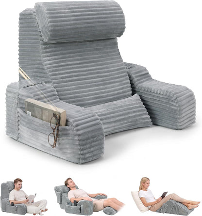 Foldable 5PCS Reading Pillow for Bed, Grey, 19” | 2 in 1 Bed Pillow for Sitting Up, Back Pillow with Arms, Wedge Pillow for Watching TV, Reading, Gaming, Post Surgery, Nursing