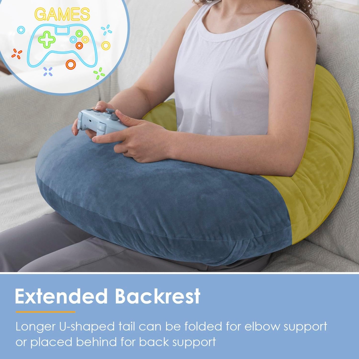 QUEEN ROSE Reading Pillow, Gaming Pillow for Lap, Sitting in Bed or Sofa, Extra Arm Rest for Reading, Playing or Crocheting, Soft Velvet Grey