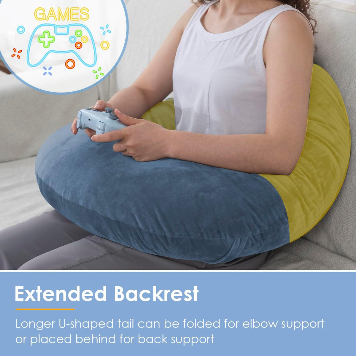 QUEEN ROSE Reading Pillow, Gaming Pillow for Lap, Sitting in Bed or Sofa, Extra Arm Rest for Reading, Playing or Crocheting, Soft Velvet Grey
