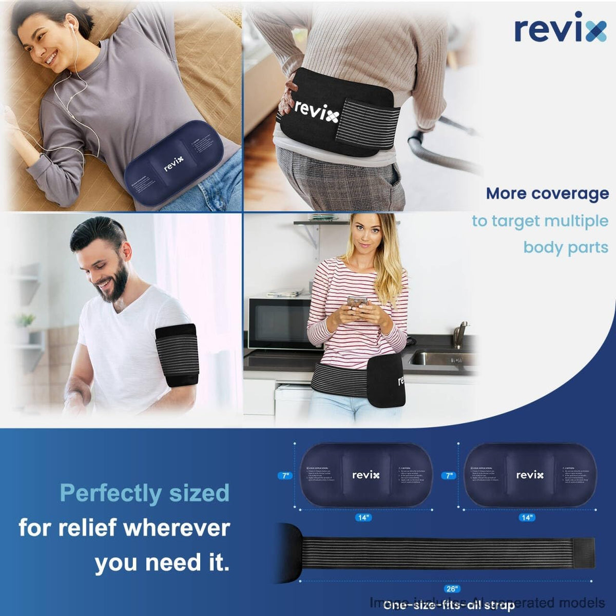 REVIX Ice Pack for Injuries Reusable, 2-Pack Hot & Cold Gel Wrap with Strap