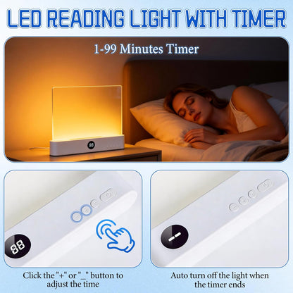 Book Light, Rechargeable Clear LED Flat Reading Light with 3 Colors & Timer, Dimmable Panel Plate Lamp Book Full Page Light for Reading in Bed at Night, for Women Readers Kids Book Lovers (White)