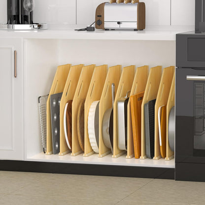 6 Pack Wood Tray Dividers Organizer For Kitchen Cabinet | Adjustable Vertical Cookie Sheet Organizer, Cabinet Dividers Organizer For Pots, Cutting Board, Pans, Lids, Baking Sheets