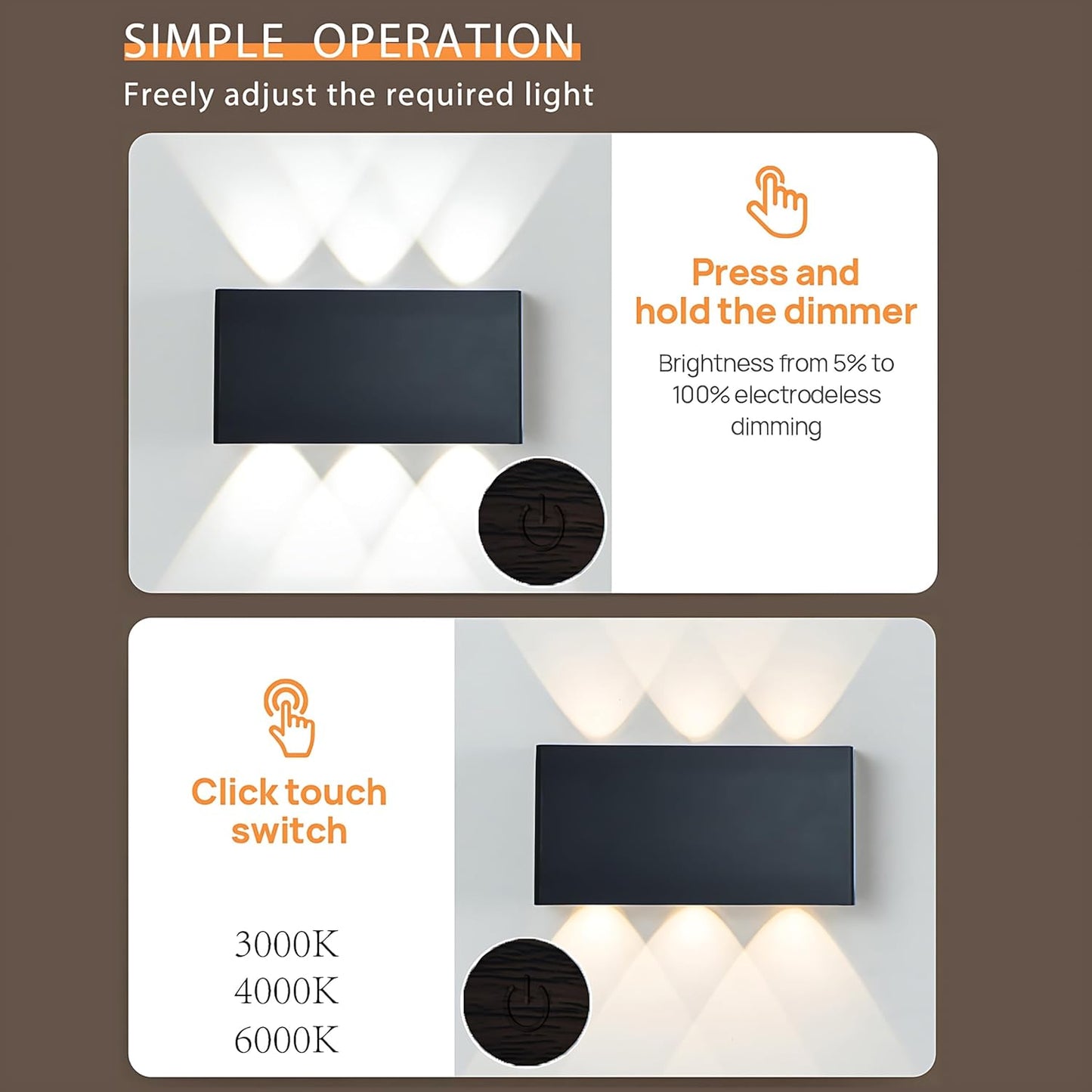 2 Pcs LED Magnetic Wall Sconce Lights,5000mAh Wireless Bedside Wall Light USB Rechargeable Reading Wall Lamp,3 Lighting Colors And Dimmable Battery Operated Wall Sconces (Walnut color, 2 pcs)