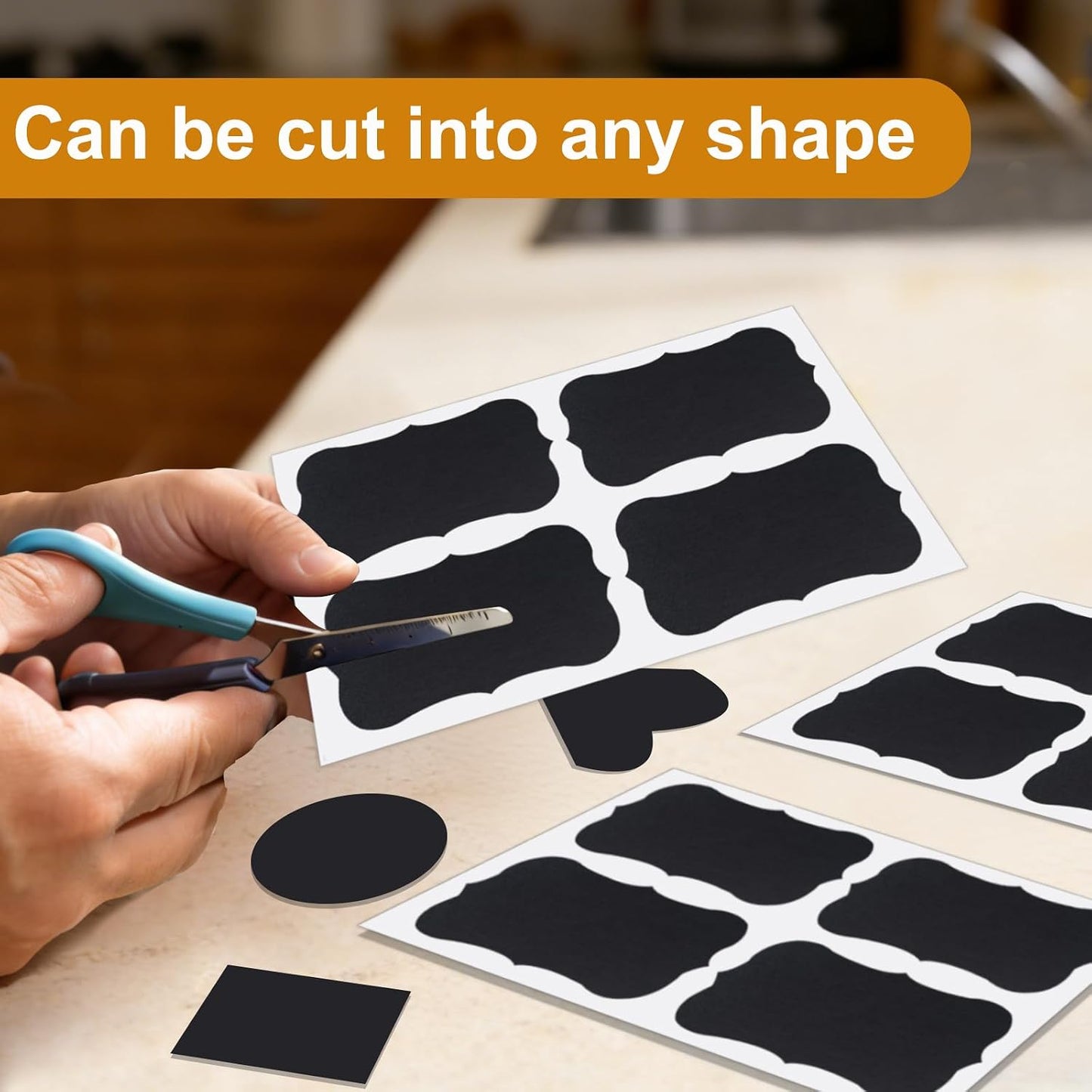 200PCS Chalkboard Labels, 13 Shapes & 3 Sizes, Reusable Blackboard Stickers | Includes 1 Liquid Chalk Marker, for Pantry Jars, Food Containers, Spice Racks & Organization