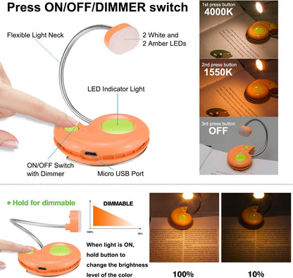 LUXSWAY Rechargeable Reading Light for Kids, LED Book Light with Magnetic Clip and Flexible Gooseneck, Cute Amber Bookmark Light - Violet