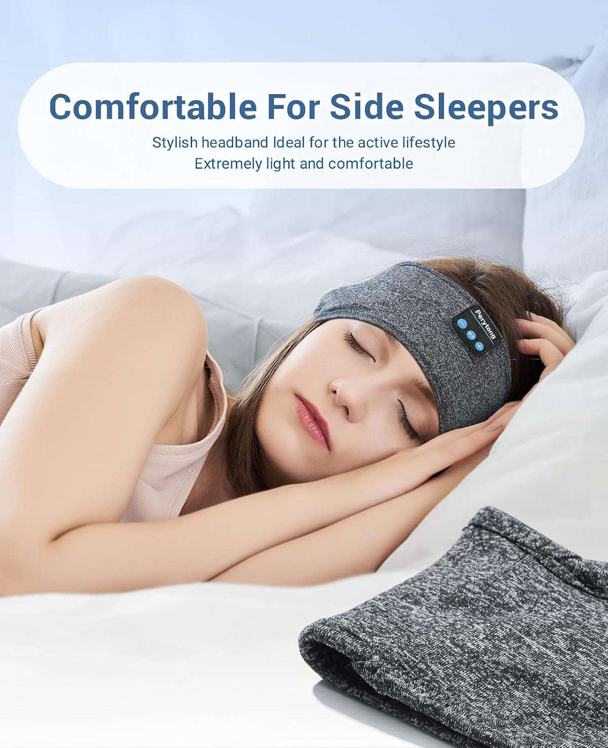 Perytong Sleep Headphones Wireless, Bluetooth Sports Headband Headphones with Ultra-Thin HD Stereo Speakers Perfect for Sleeping,Workout,Jogging,Yoga,Insomnia, Air Travel, Meditation (Grey)