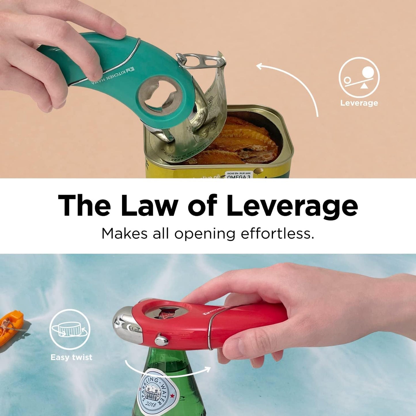 Kitchen Mama Epic One Multifunction Opener, Teal | Magnetic Bottle Opener, Beer Soda Opener, Effortless Jar Lid Opener, For Seniors and Elderly with Weak Hands and Arthritis