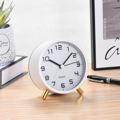 Tetino Analog Alarm Clocks,Retro Metal Desk Silent Non Ticking Small Clock with Night Light,Battery Operated,Simple Design,for Bedrooms, Bedside,Office,Home Décor (Green)