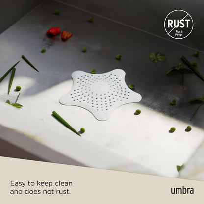 Umbra Starfish Hair Catcher, Suction Cup Drain Cover, 6-Inch, White | Silicone material, flexible and durable, water resistant seal, easy to clean, rust proof, fits standard tubs