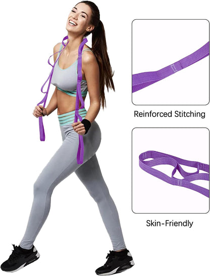 10 Loop Yoga Stretching Strap for Physical Therapy - Non-Elastic Exercise Band for Pilates, Yoga, Stretching for Women & Men