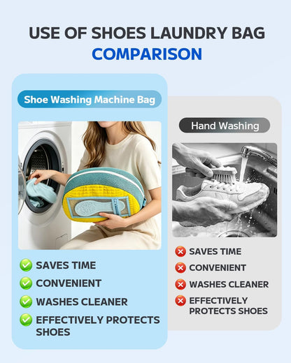 Shoe Washing Bag, Laundry Shoe Bag for Washer and Dryer, Sneaker Cleaning Protection Bag for Tennis, Casual, Athletic Shoes, with Mesh Pocket for Insoles, Self-Locking Zipper (Grey 2pcs)