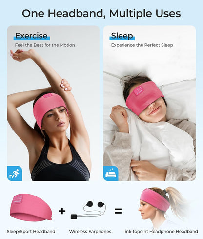 ink-topoint Sleep Headphones Bluetooth Headband, Wireless Sports Earphones | Sleeping Headphone for Side Sleepers with HD Stereo Speakers Breathable Headbands for Running, Yoga, Travel, Women&Men
