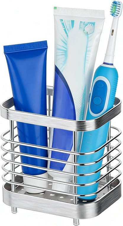 Toothbrush Holders for Bathrooms, 4 Slots Metal Tooth Brushing Organizer | Rustproof Electric Tooth Brush Toothpaste Holder with Drainage for Bathroom Countertop, White