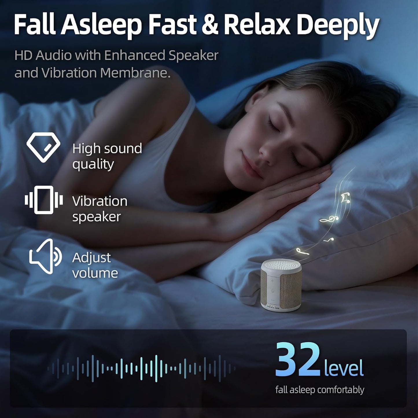 Portable Sound Machine - Mini White Noise Machine with 30 Soothing Sounds, 32 Volume Levels, 4 Timers | Pocket-Sized Travel Noise Machine for Baby, Adults, Sleeping, Office Privacy & Nursery