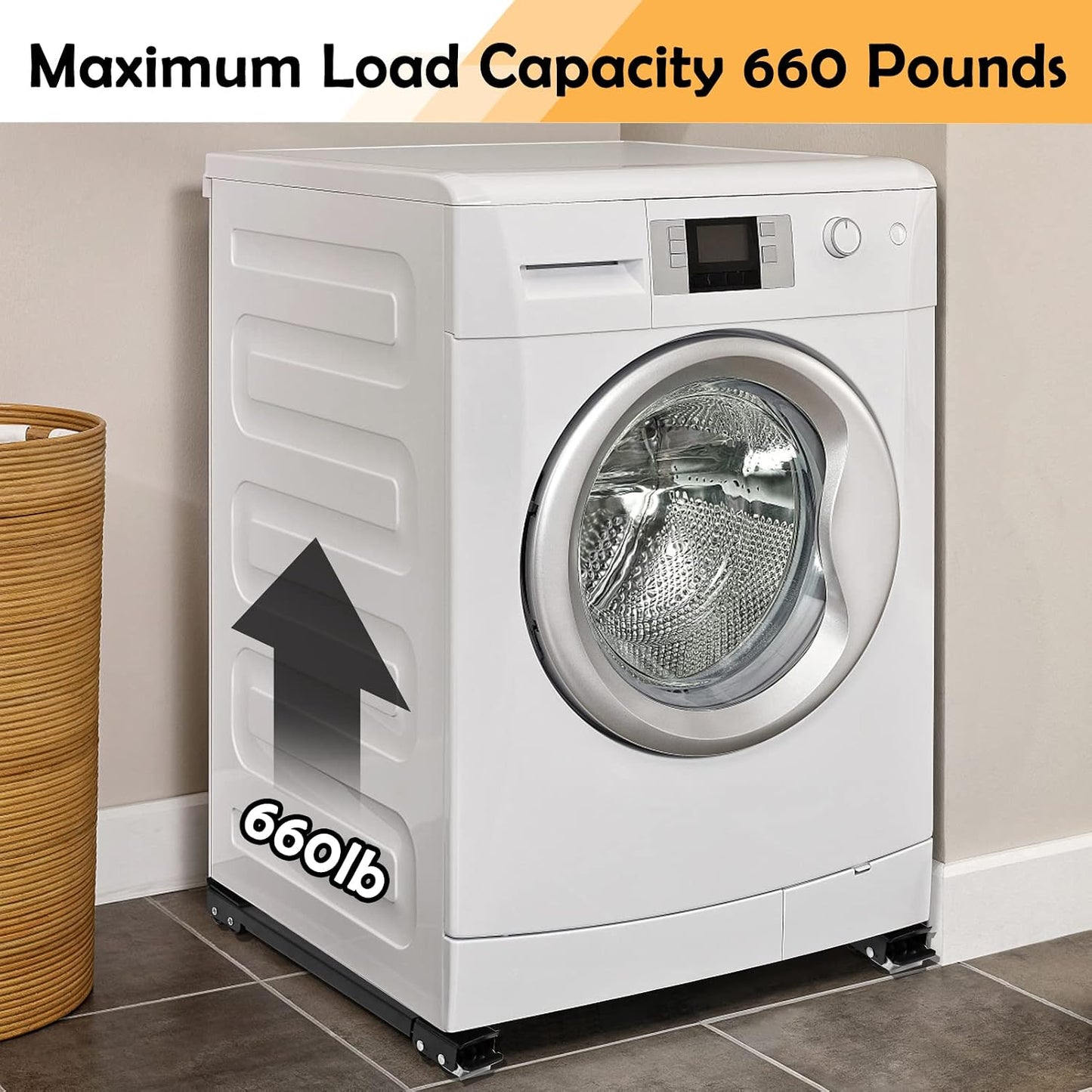 Extendable Furniture Appliances Rollers, Mover Tools for Moving, Black | 24 Roller & Brake Equipment for Heavy Washing Machine Refrigerator for Mobile Wheels Strong Base Stand Hold Up to 660 lb