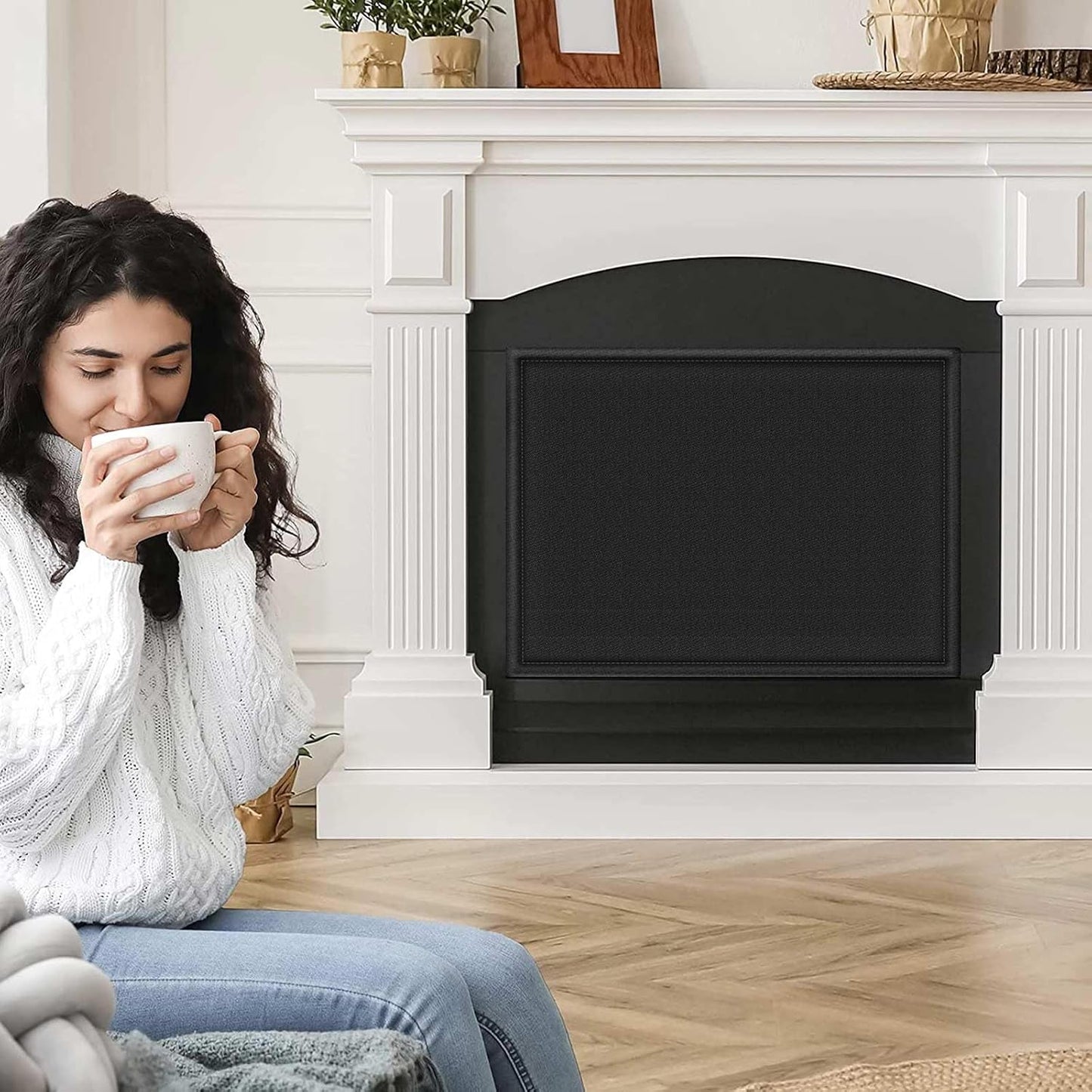 CADARA Fireplace Blocker Blanket Stops Heat Loss, Magnetic Fireplace Draft Stopper, Indoor Fire Place Draft Cover with Hook and Loop Tapes, Cold Air Blocker Save Energy, Black 42" W x 28" H