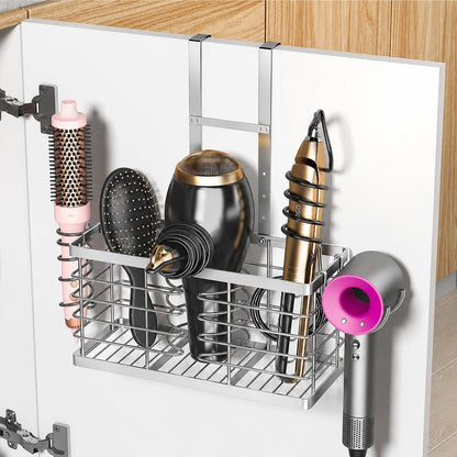 2026 Upgraded 3-in-1 Universal Hair Tool Organizer, XL Size, Black | Adjustable Height Metal Hair Dryer Holder, Wall Mounted, Over Cabinet Door, Countertop, Bathroom Storage