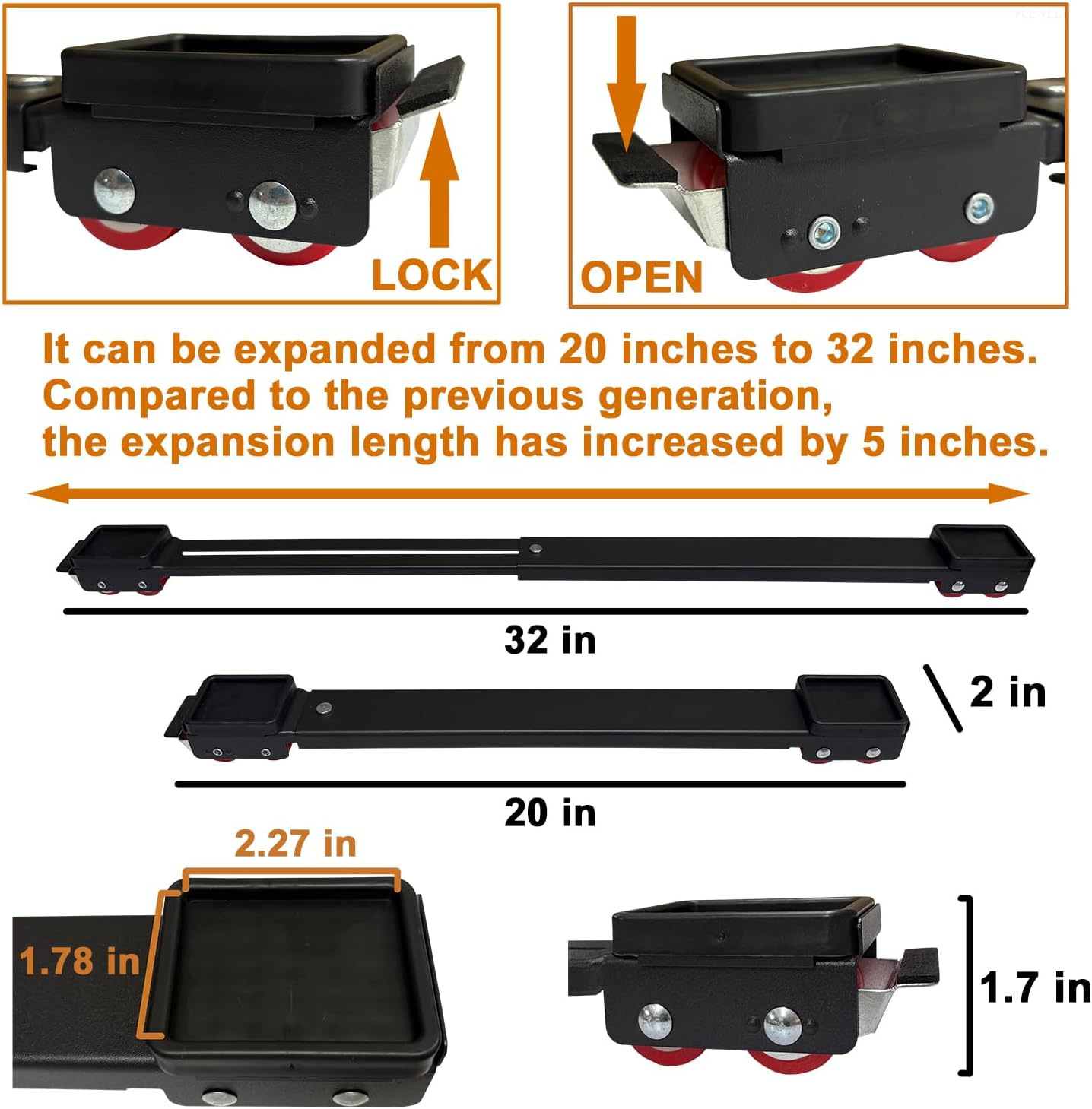 Appliance Rollers Heavy Duty 20-32in New Generation Extendable Appliance Rollers Anti Slip Mobile Washing Machine Base Easily Move Dryers, Refrigerators, Furniture (White)