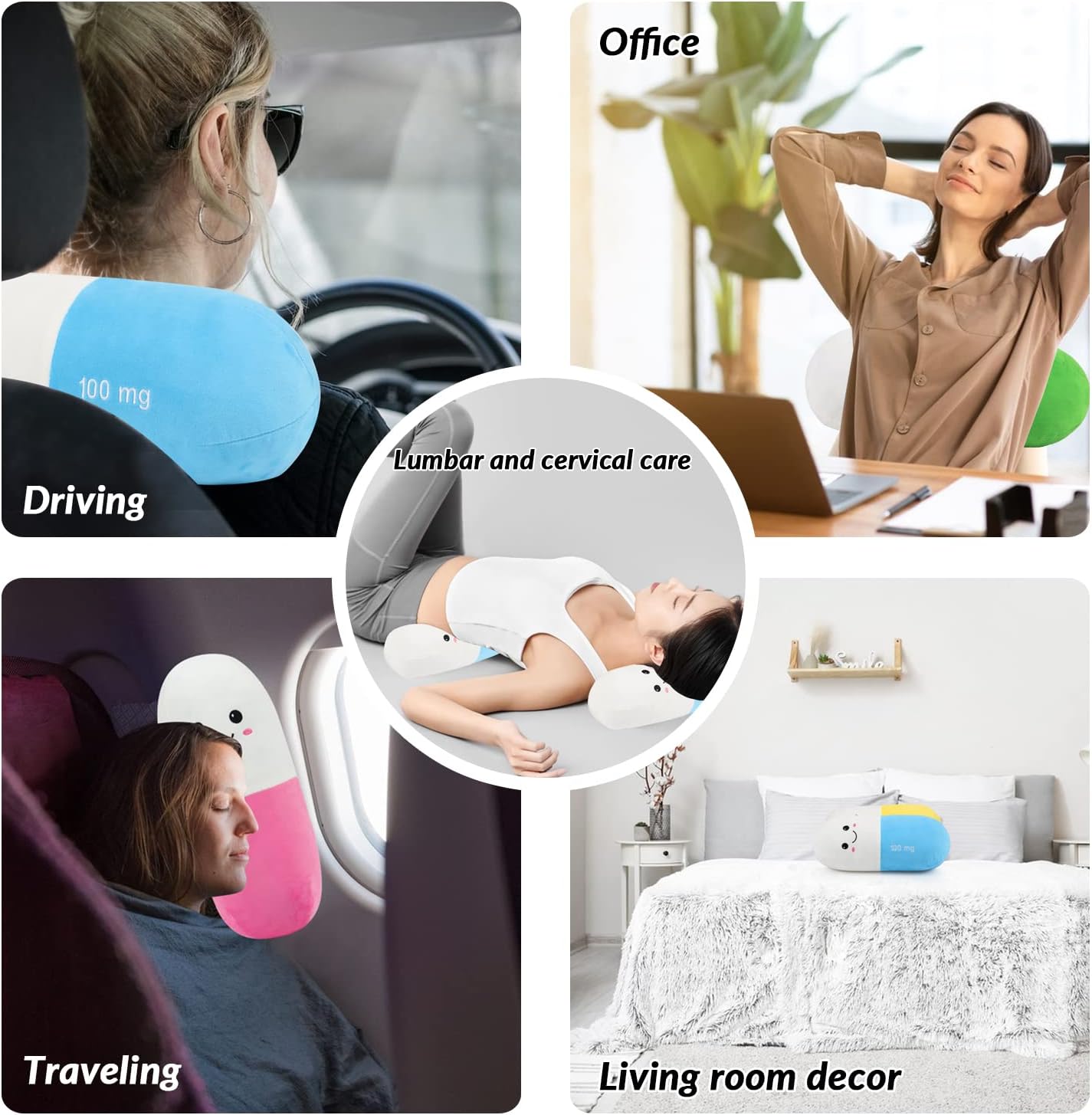 Cervical Neck Roll Pill Pillow, Cylinder Bolster Chill Pillows with Washable Cover, Round Neck Pillows Support for Bed Sleeping, Designed for Head, Neck, Lumbar, Legs Back and Yoga (Grey, M)