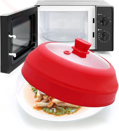 Vented Glass Microwave Plate Cover for Food, Collapsible Microwave Splatter Guard, Silicone Splatter Cover, Foldable Microwave Lid