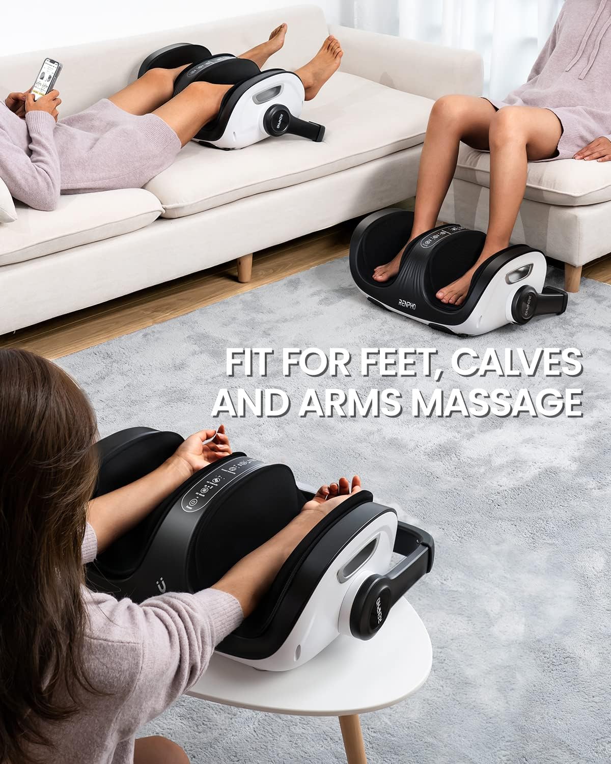 RENPHO 4-in-1 Customizable Electric Shiatsu Foot & Calf Massager with Heat | 3 Modes & 4 Levels Compression Massage for Tired Feet, 3 Modes Timing, FSA Eligible HSA, Gifts for Women & Men, Size 14