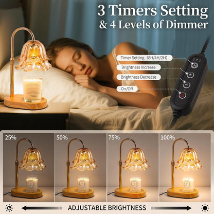Flower Candle Warmer Lamp with Timer - Dimmable Electric Candle Lamp, Glod