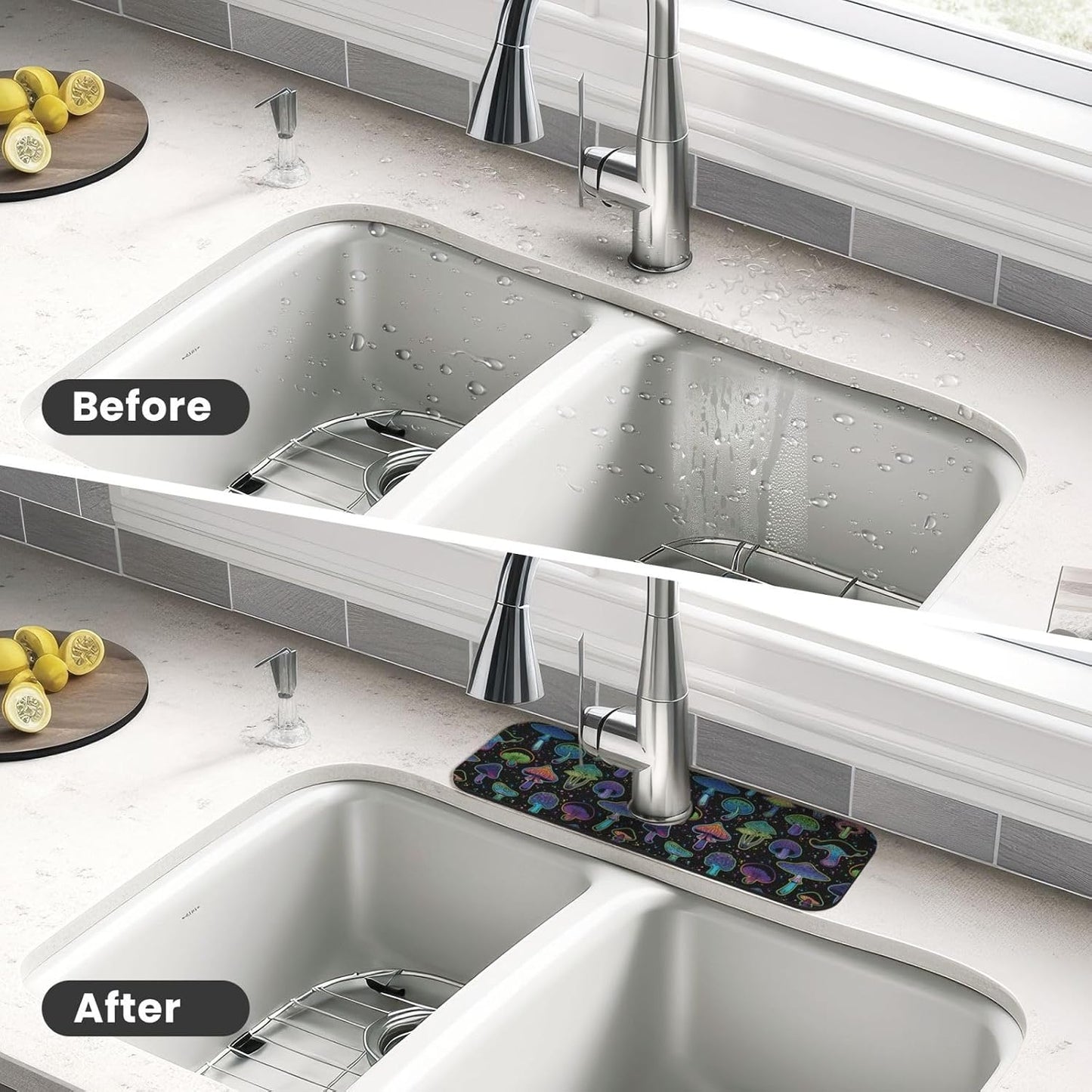 Abstract Flower Blooming Floral Watercolor Kitchen Sink Splash Guard Faucet Mat Super Absorbent Fast Drying Mat Sink Gadgets-Fast Drying Pad Sink Mat For Kitchen Bathroom (15" X 5.5" )