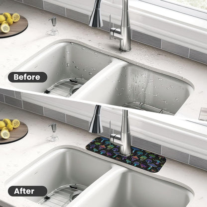 Abstract Flower Blooming Floral Watercolor Kitchen Sink Splash Guard Faucet Mat Super Absorbent Fast Drying Mat Sink Gadgets-Fast Drying Pad Sink Mat For Kitchen Bathroom (15" X 5.5" )
