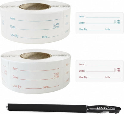 2 Rolls Food Labels Stickers with Pen, Removable Freezer Fridge Labels
