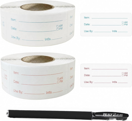 2 Rolls Food Labels Stickers with Pen, Removable Freezer Fridge Labels