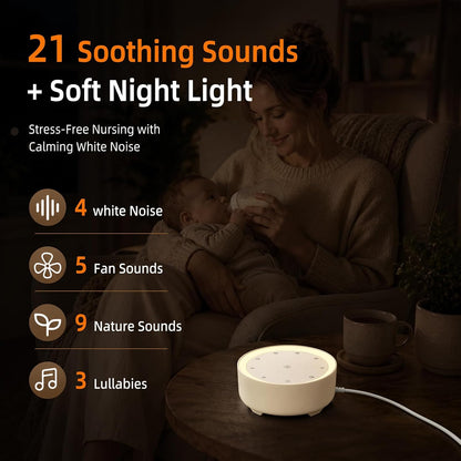 Kipcush White Noise Machine for Sleeping, Baby & Adults, High-Fidelity Non-Looping Sounds, Sleep Sound Machine with Dimmable Night Light, USB Powered, Memory Function, Home, Nursery & Travel