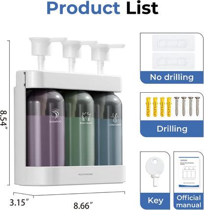 Shampoo Dispense for Shower, Shower Soap Dispenser Wall Mounted, Shower Dispenser 3 Chamber No Drill, Shampoo and Conditioner Dispenser for Bathroom Hotel, Shower Shampoo Dispenser 3 Chamber, Black