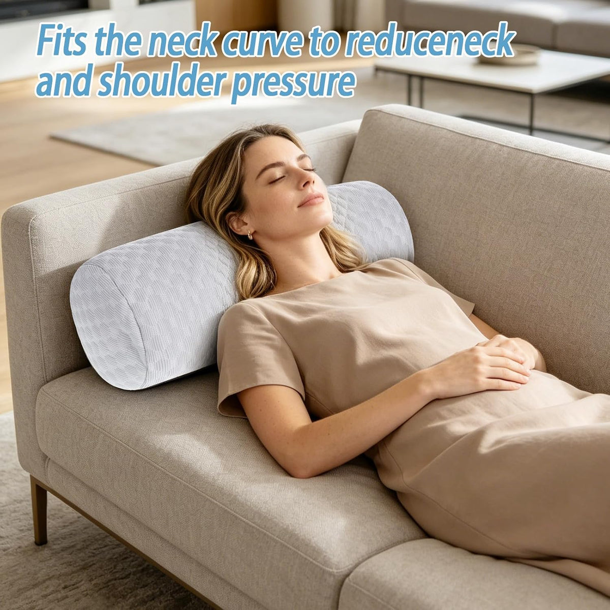 2 Pack Cooling Neck Roll Pillow Memory Foam Round Cylinder Bolster Cervical Round Support Pillow with Washable Breathable Cover for Sleeping Pain Relief