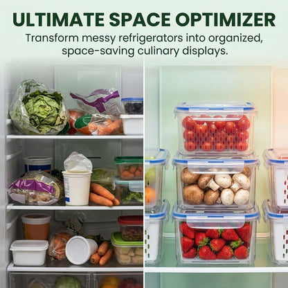 Fruit Storage Containers for Fridge with Removable Colander, Airtight Produce Storage Containers with Lids, Fridge Organizers and Storage for Berry, Fruit, Vegetables, Salad & Meal Prep (Gray, S+M+L)