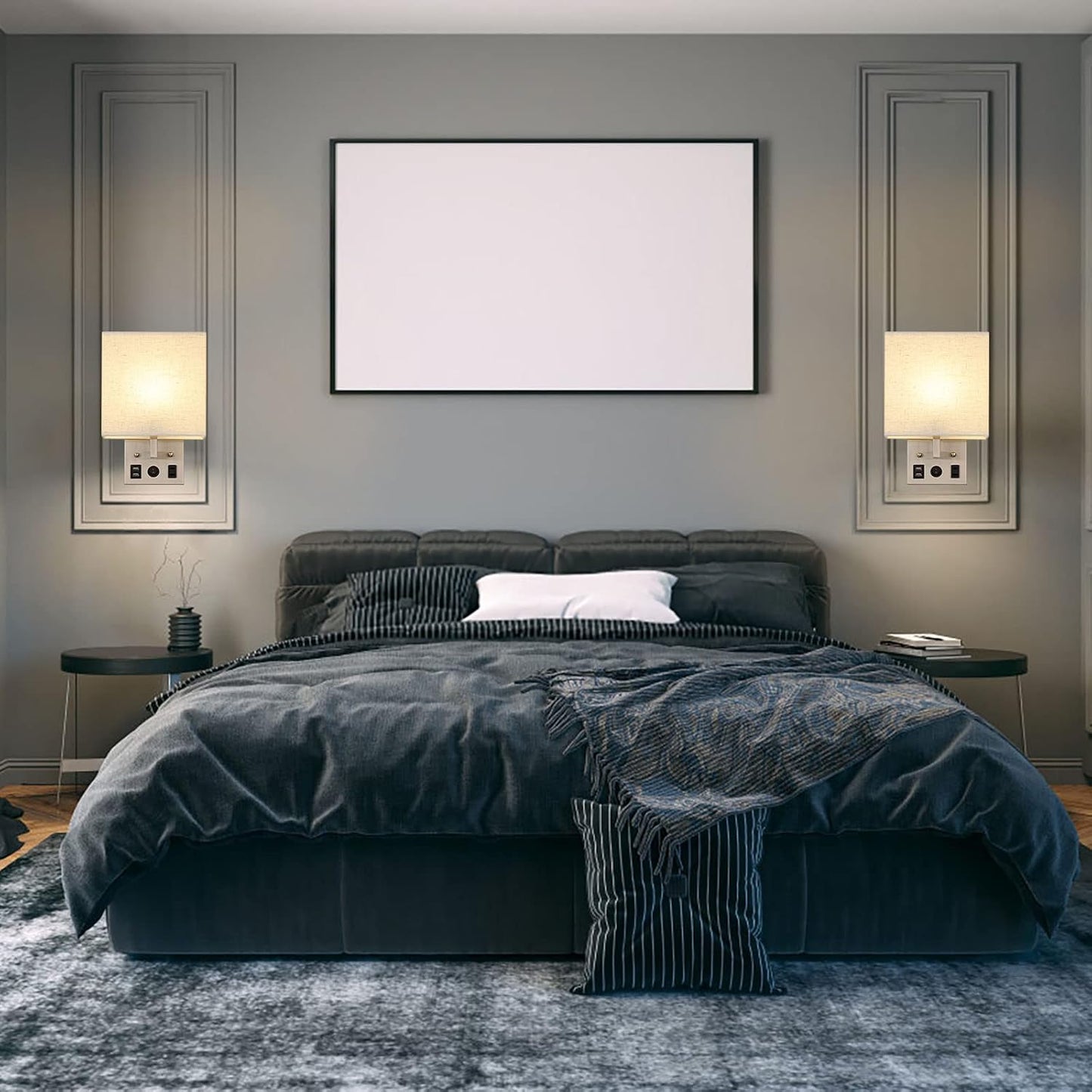 Vrisa Wall Sconces Wall Lamps for Bedrooms Set of 2 Plug in Bedside Lights Wall Mounted with USB Ports Outlet Wall Light Fixtures for Bedroom Living Room Black (2 Bulbs Included)