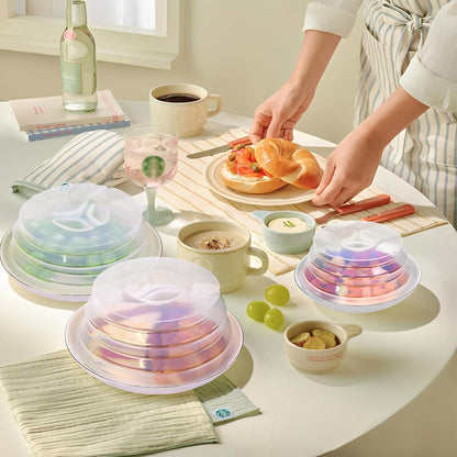 Set of 3 Collapsible Silicone Microwave Plate Cover for Food, Easy Grip Handle Clear Silicone Lids, Refrigerator Dishwasher Safe and BPA Free 7.5/9.4/10 Inch