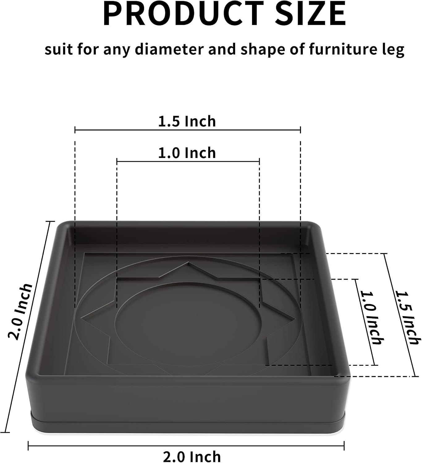 Furniture Coasters 4 Pcs 4” Furniture Caster Cups - Non Slip Furniture Pads Hardwoods Floors - Non Skid Grippers Rubber Furniture Feet Anti Slide Floor Protector for Bed Couch Stoppers Black