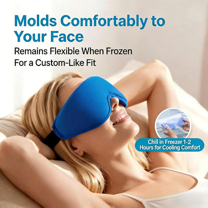 Contoured Cooling Gel Eye Mask: Ice Cold Compress for Puffy Eyes, Dark Circles, Sinus Pain & Surgery Relief, Reusable Therapy, Fits All Head Sizes, Daily Eye Care, Relaxation Beauty Gift, Blue