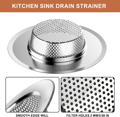 2 pcs Heavy Duty Stainless Steel Slop Basket Filter Trap, 2.75" Top / 1" Mesh Metal Sink Strainer,Perfect for Kitchen Sink/Bathroom Bathtub RV Wash Basin Floor Drain Balcony Drain Hole