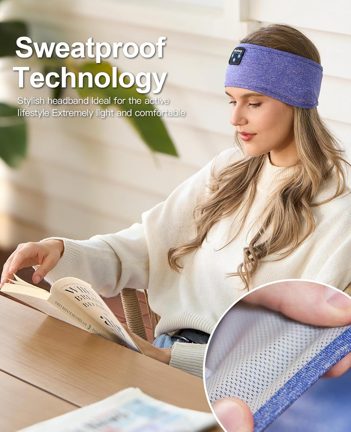 Perytong Sleep Headphones Bluetooth 5.4 Headband, Wireless Sleep Headphones for Side Sleepers - Sleeping Headband with Ultra-Thin Speaker Microphone Handsfree Gift Ideas for Women Men