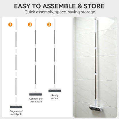 Scrub Brush with Long Handle, Extends to 55 in, Pivoting Triangle Head | Dual-direction stiff bristles work on push and pull strokes for bathtub, shower, tile, grout, patio and concrete