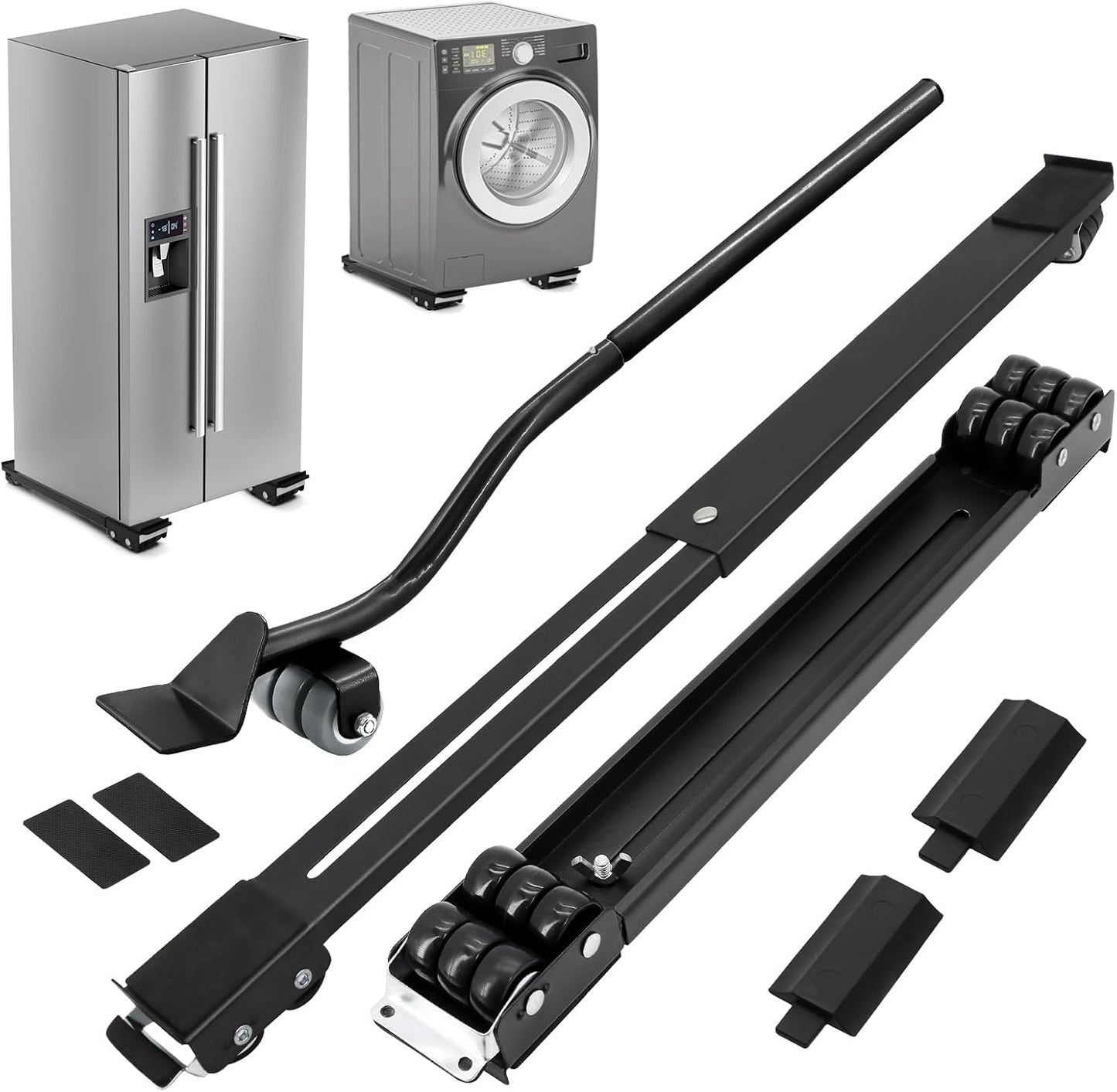 Extendable Appliance Rollers with Upgraded Furniture Lifter Tools, Grey | Extendable Appliance Heavy Duty Furniture Mover with Wheels Stand Sliders, Washers Dryers Moving Kitchen Refrigerators Sofa