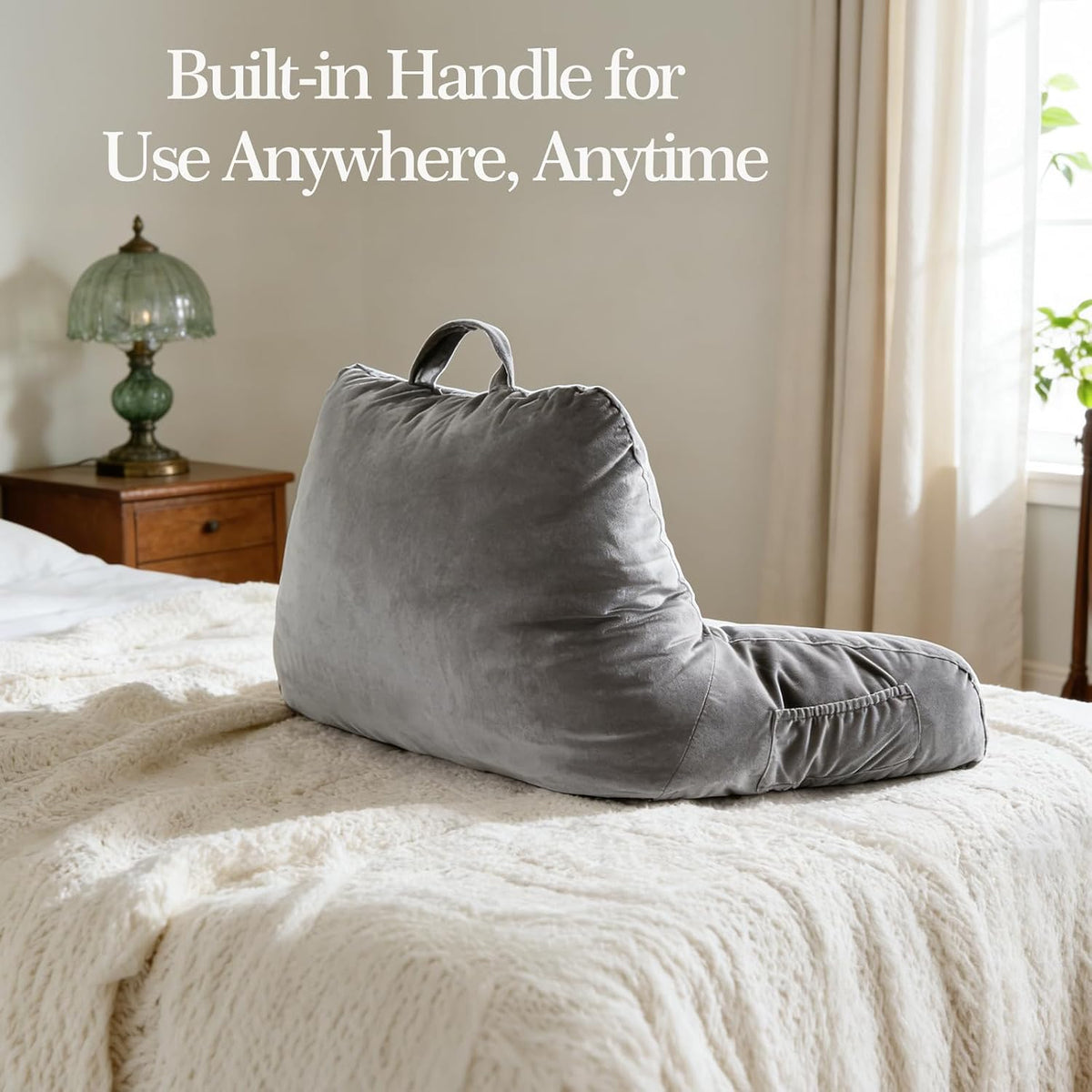 Reading Pillow for Bed with Arm Support, Large Backrest Cushion for Sitting Up in Bed, Plush Ergonomic Back Pillow for Reading, Watching TV, Gaming & Relaxing,Pillow with Shredded Memory Foam,Grey