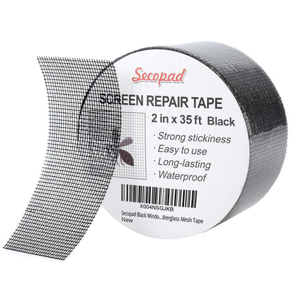 Secopad 2" x 420" (35FT) Screen Repair Tape, Screen Repair Kit, Black | Window Screen Patch, Quick Repair, Strong Adhesive, Easy to Use, For Mesh Window & Door, Cuttable Fiberglass, No Tools Needed