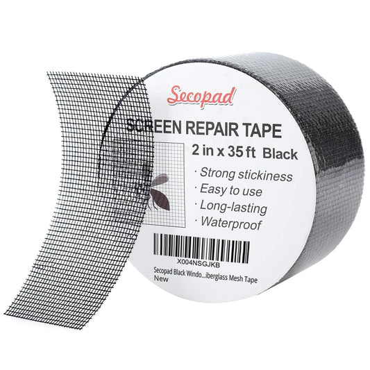 Secopad 2" x 420" (35FT) Screen Repair Tape, Screen Repair Kit, Black | Window Screen Patch, Quick Repair, Strong Adhesive, Easy to Use, For Mesh Window & Door, Cuttable Fiberglass, No Tools Needed